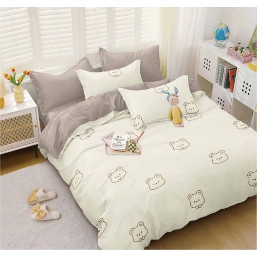 Set Lenjerie Eleganta pentru pat dublu, Bumbac Satinat Superior, 4 piese, cu ELASTIC, Cearceaf de pat cu elastic 180x200cm, E117