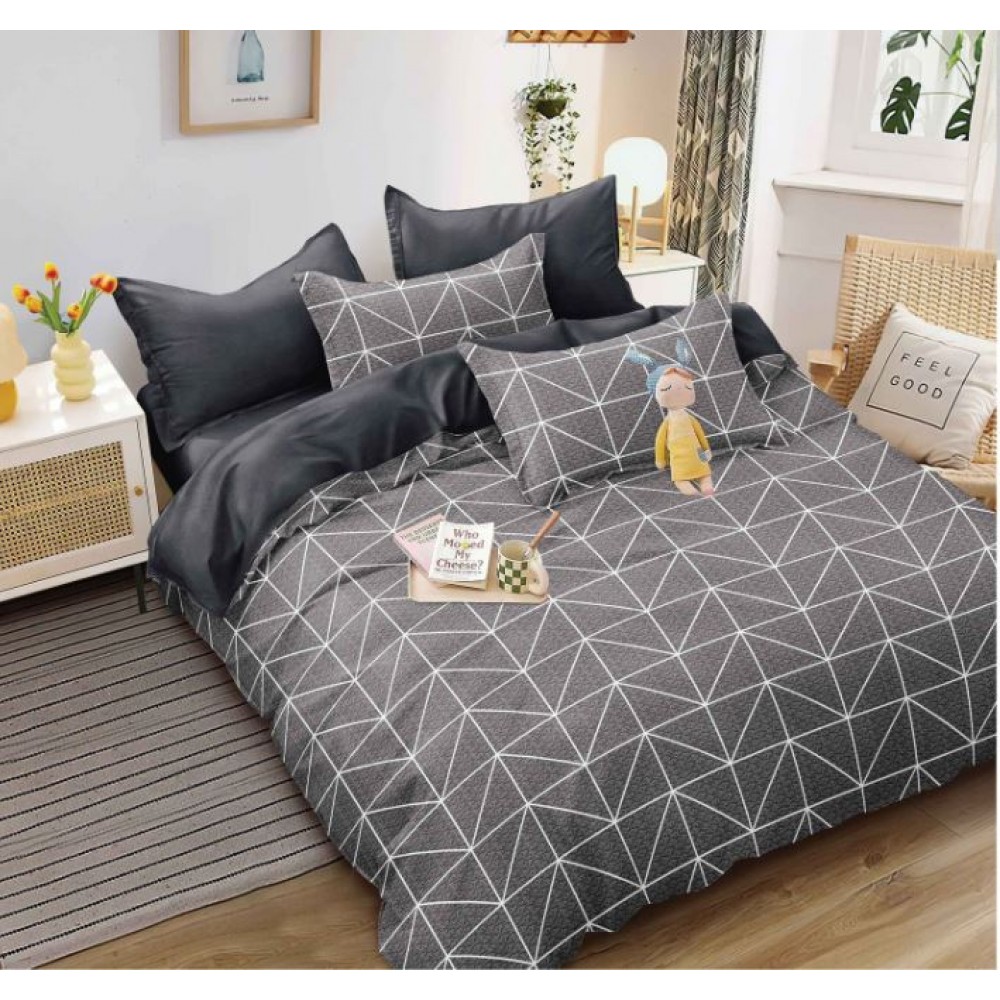 Set Lenjerie Eleganta pentru pat dublu, Bumbac Satinat Superior, 4 piese, cu ELASTIC, Cearceaf de pat cu elastic 180x200cm, E115