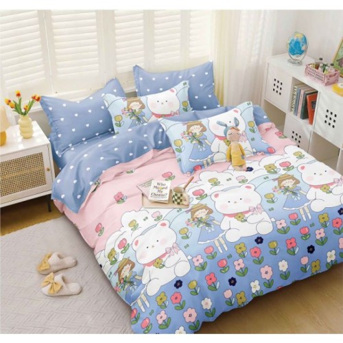 Set Lenjerie Eleganta pentru pat dublu, Bumbac Satinat Superior, 4 piese, cu ELASTIC, Cearceaf de pat cu elastic 180x200cm, E114