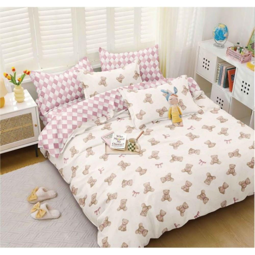 Set Lenjerie Eleganta pentru pat dublu, Bumbac Satinat Superior, 4 piese, cu ELASTIC, Cearceaf de pat cu elastic 180x200cm, E119