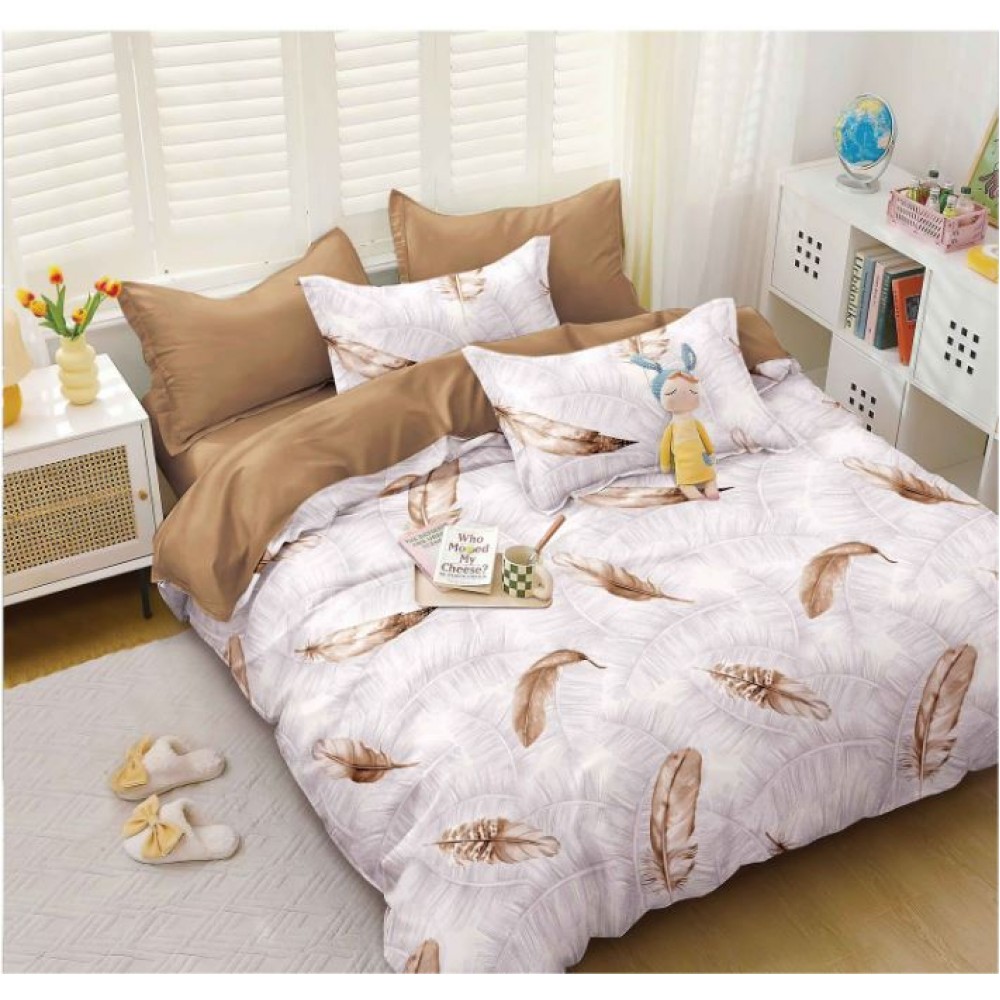 Set Lenjerie Eleganta pentru pat dublu, Bumbac Satinat Superior, 4 piese, cu ELASTIC, Cearceaf de pat cu elastic 180x200cm, E116