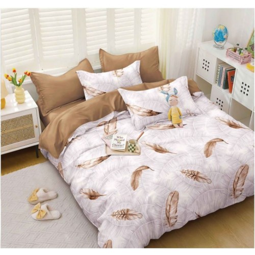 Set Lenjerie Eleganta pentru pat dublu, Bumbac Satinat Superior, 4 piese, cu ELASTIC, Cearceaf de pat cu elastic 180x200cm, E116