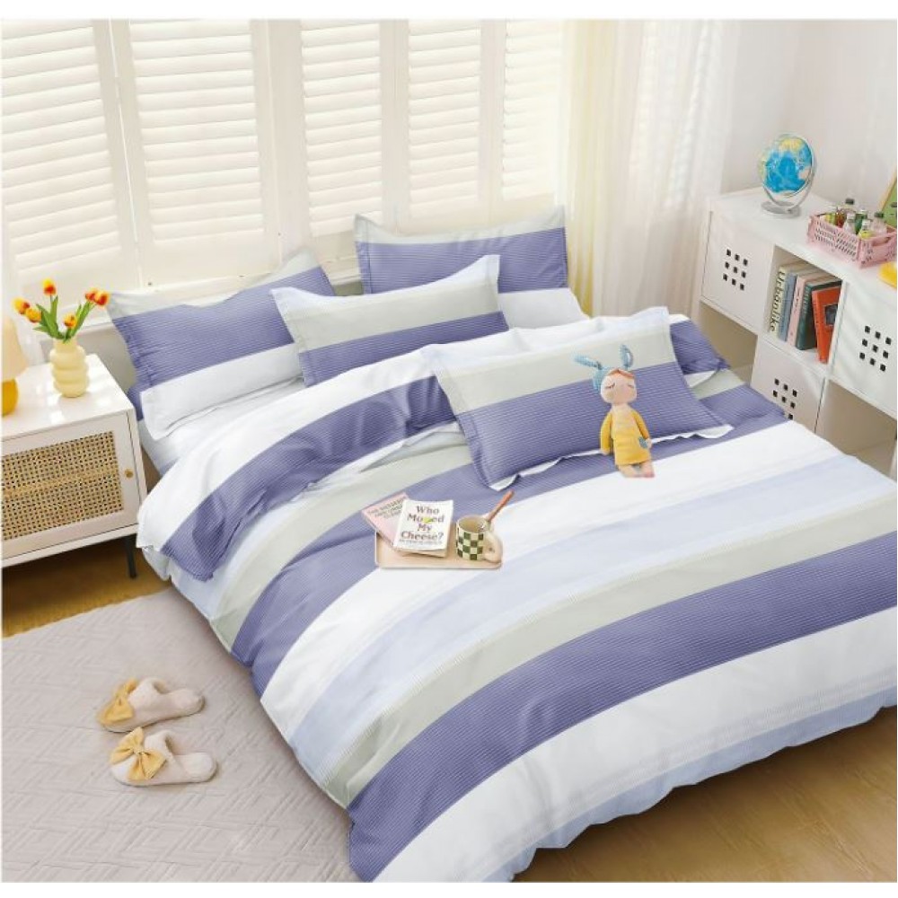 Set Lenjerie Eleganta pentru pat dublu, Bumbac Satinat Superior, 4 piese, cu ELASTIC, Cearceaf de pat cu elastic 180x200cm, E107