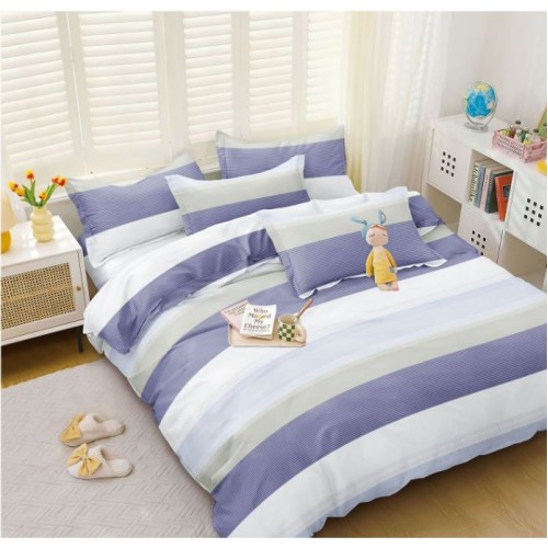 Set Lenjerie Eleganta pentru pat dublu, Bumbac Satinat Superior, 4 piese, cu ELASTIC, Cearceaf de pat cu elastic 180x200cm, E107