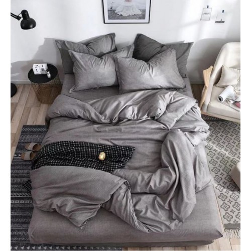 Set Lenjerie Eleganta pentru pat dublu, Bumbac Satinat Superior, 4 piese, cu ELASTIC, Cearceaf de pat cu elastic 180x200cm, E30