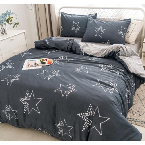 Set Lenjerie Eleganta pentru pat dublu, Bumbac Satinat Superior, 4 piese, cu ELASTIC, Cearceaf de pat cu elastic 180x200cm, E19