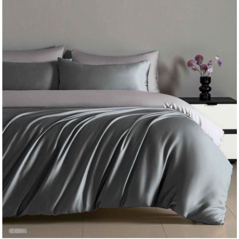 Set Lenjerie Eleganta Satinat , 4 piese cu ELASTIC, Cearceaf de pat cu elastic 180x200cm, GD8004