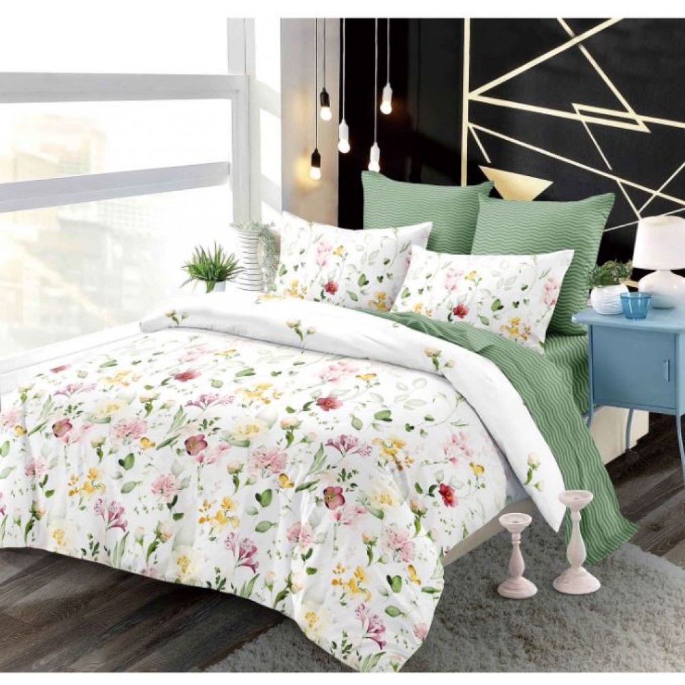 Set Lenjerie Eleganta , Finet, pentru 2 persoane, 6 piese, Cearceaf de pat cu elastic 180x200 cm, B6020
