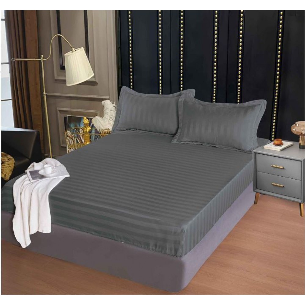 Husa de pat tip Damasc cu Elastic cu 2 fete de perna, 160x200 cm, H-E083