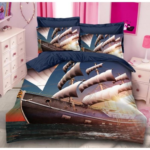 Lenjerie de pat FINET 3D ,pentru 2 persoane, 6 piese, Digital Print, Cearceaf de pat 240 x 250 cm, A2-27