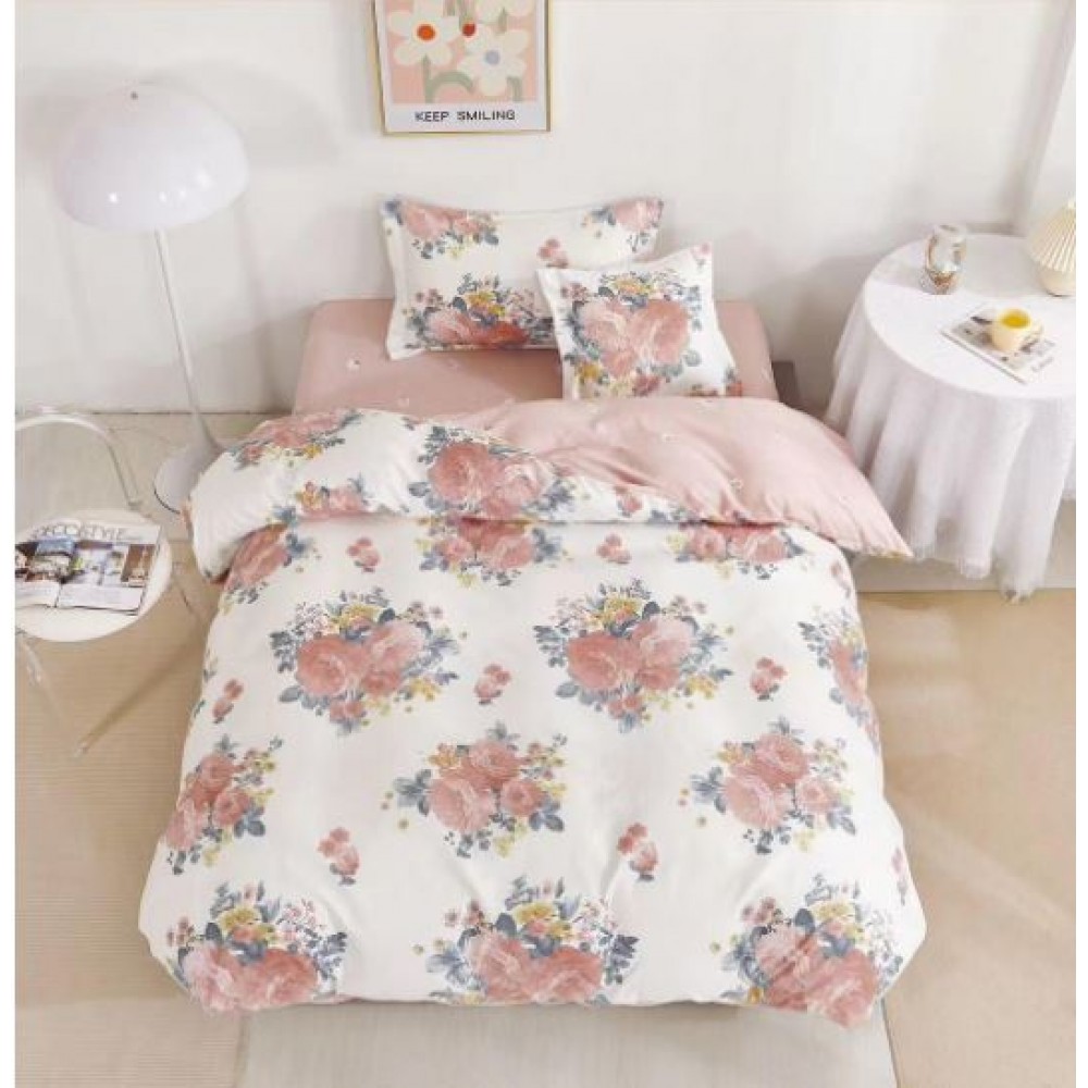 Lenjerie De Pat 1 Persoana 4 Piese, din Bumbac Finet, Cearceaf de pat cu elastic 140x200cm, T60-102