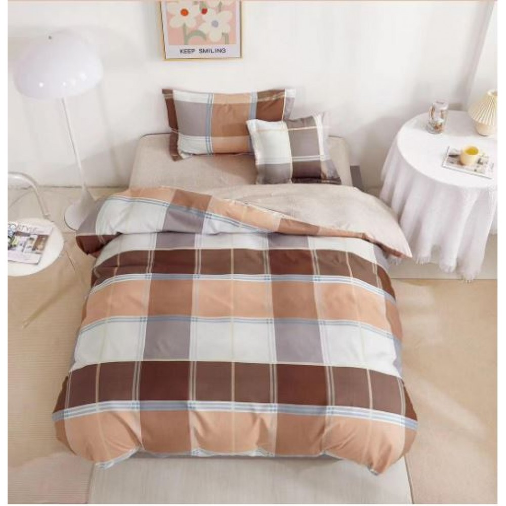 Lenjerie De Pat 1 Persoana 4 Piese, din Bumbac Finet, Cearceaf de pat cu elastic 140x200cm, T60-101