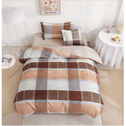Lenjerie De Pat 1 Persoana 4 Piese, din Bumbac Finet, Cearceaf de pat cu elastic 140x200cm, T60-101