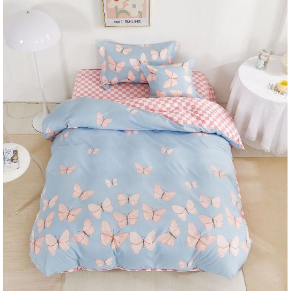 Lenjerie De Pat 1 Persoana 4 Piese, din Bumbac Finet, Cearceaf de pat cu elastic 140x200cm, T60-100