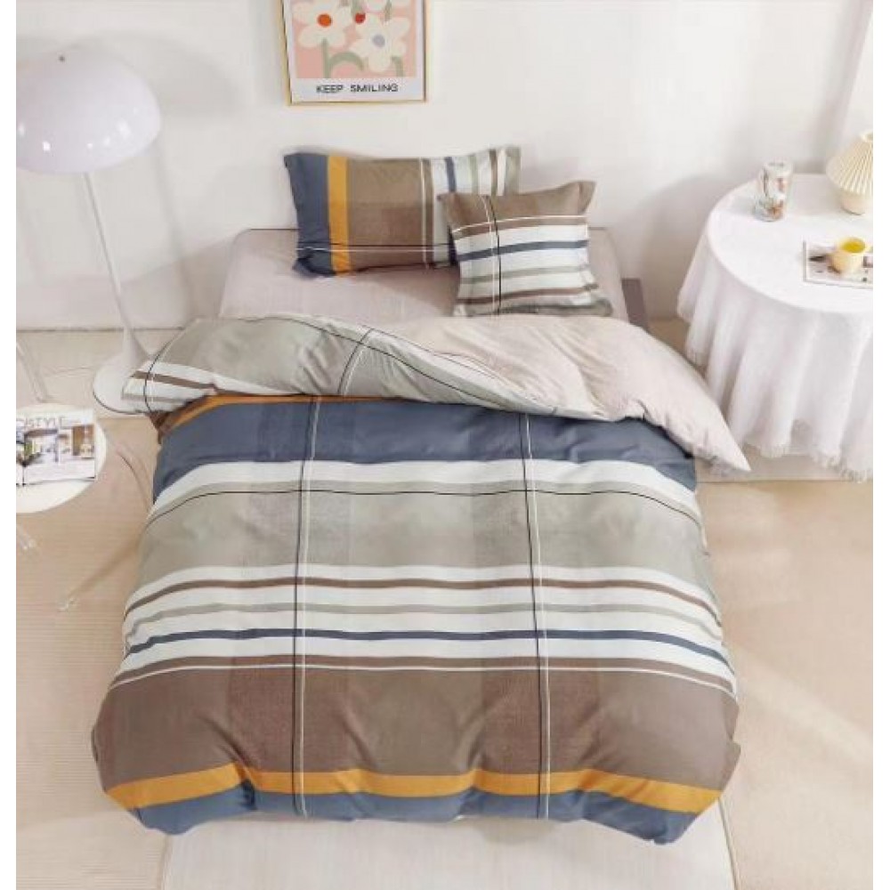 Lenjerie De Pat 1 Persoana 4 Piese, din Bumbac Finet, Cearceaf de pat cu elastic 140x200cm, T60-112