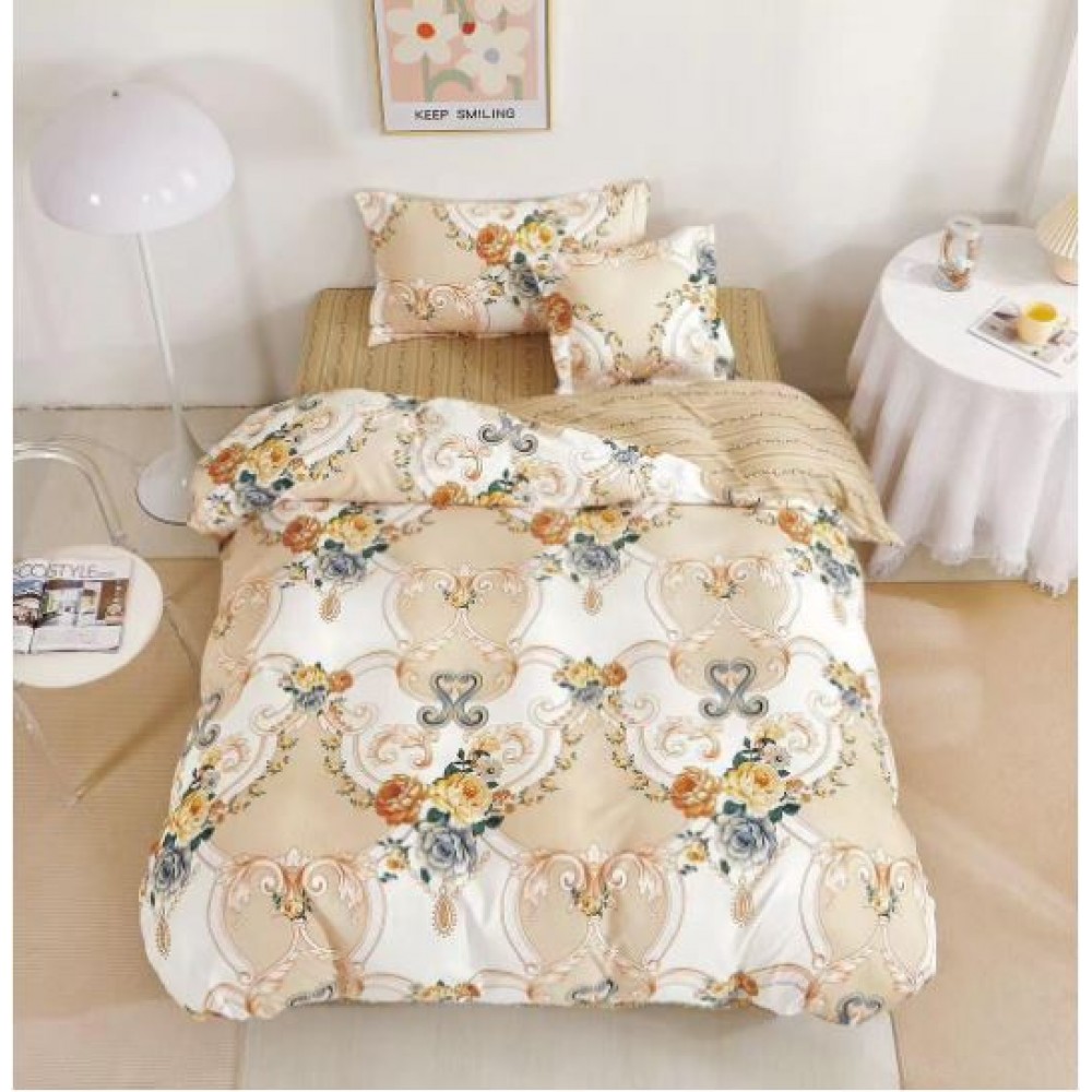 Lenjerie De Pat 1 Persoana 4 Piese, din Bumbac Finet, Cearceaf de pat cu elastic 140x200cm, T60-103