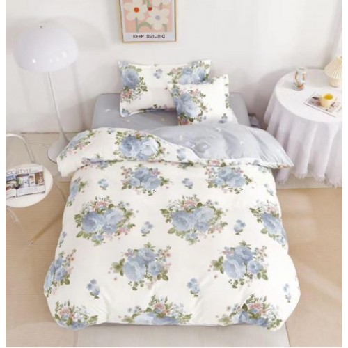 Lenjerie De Pat 1 Persoana 4 Piese, din Bumbac Finet, Cearceaf de pat cu elastic 140x200cm, T60-97