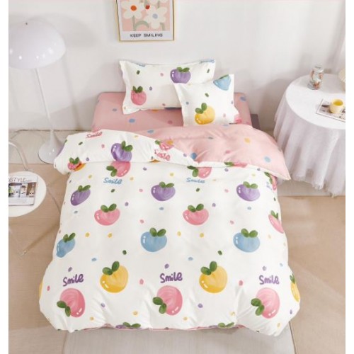Lenjerie De Pat 1 Persoana 4 Piese, din Bumbac Finet, Cearceaf de pat cu elastic 140x200cm, T60-80