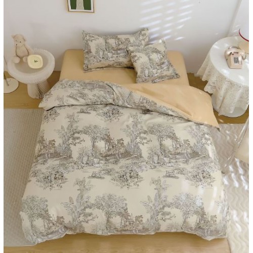 Lenjerie De Pat 1 Persoana 4 Piese, din Bumbac Finet, Cearceaf de pat cu elastic 140x200cm, T60-87