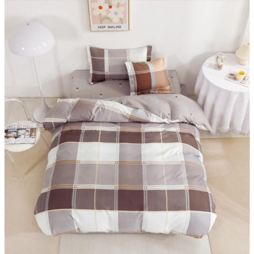 Lenjerie De Pat 1 Persoana 4 Piese, din Bumbac Finet, Cearceaf de pat cu elastic 140x200cm, T60-81