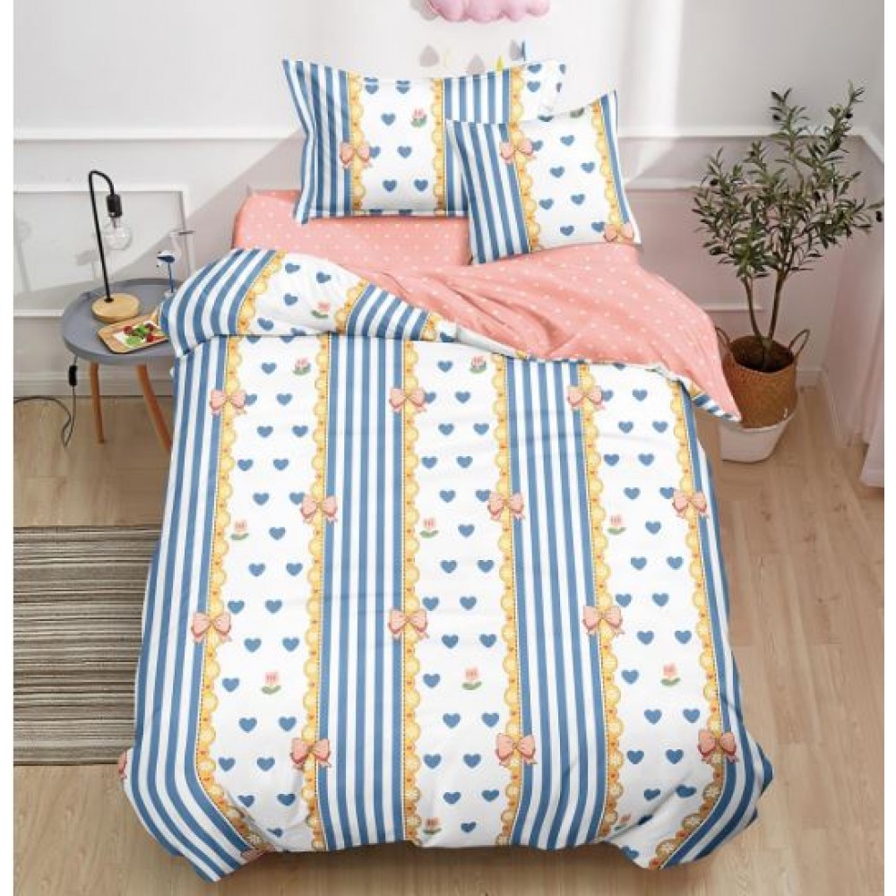 Lenjerie De Pat 1 Persoana 4 Piese, din Bumbac Finet, Cearceaf de pat cu elastic 140x200cm, T60-32