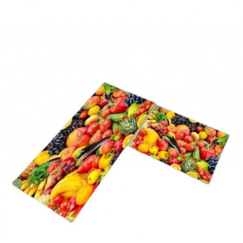 Set 2 covoare de Bucatarie, Antiderapant, imprimeu Fructe si Legume, 50x60cm, 50x120cm, Multicolor, C-5