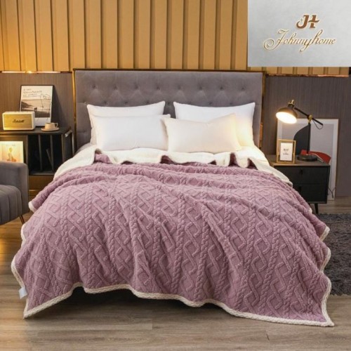 Patura cu blanita pentru pat dublu, model tip Tricot, Uni, 230x250cm, Z05