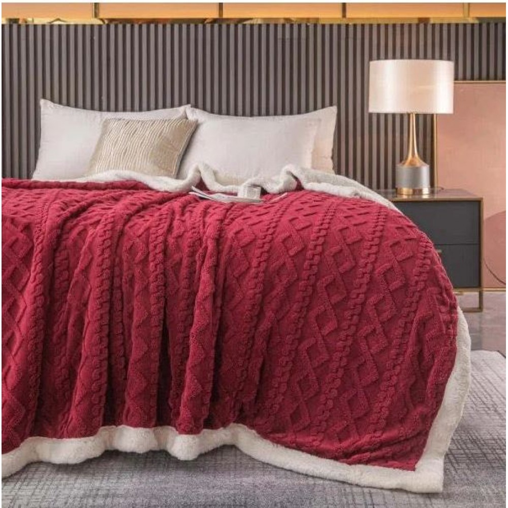 Patura cu blanita pentru pat dublu, model tip Tricot, Uni, 230x250cm, Z08