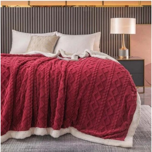 Patura cu blanita pentru pat dublu, model tip Tricot, Uni, 230x250cm, Z08