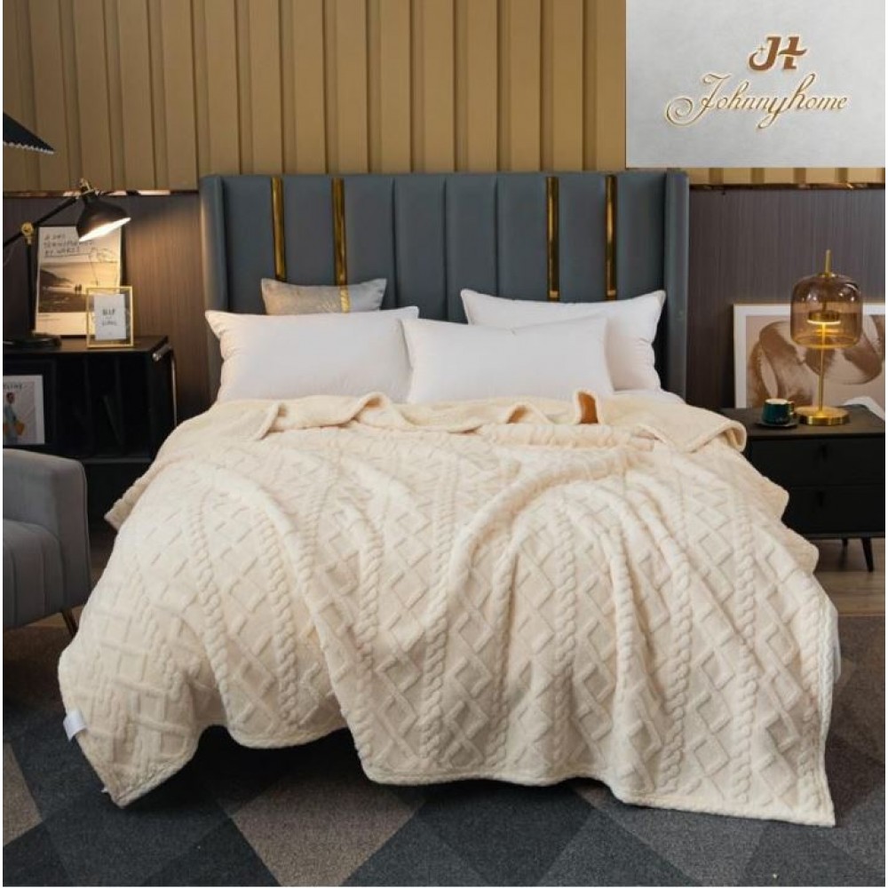 Patura cu blanita pentru pat dublu, model tip Tricot, Uni, 230x250cm, Z02