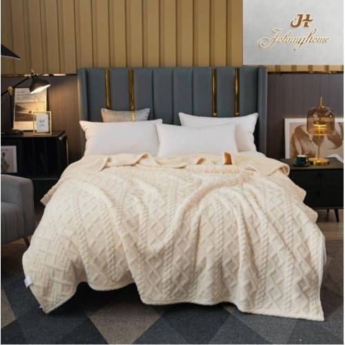 Patura cu blanita pentru pat dublu, model tip Tricot, Uni, 230x250cm, Z02