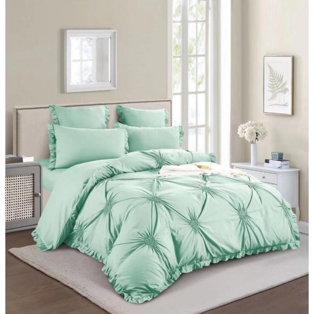 Lenjerie de pat dublu, Bumbac Finet, Cearceaf cu Elastic, 6 Piese, Inimioare Brodate,180x200cm, T1-12