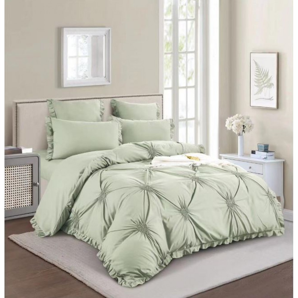 Lenjerie de pat dublu, Bumbac Finet, Cearceaf cu Elastic, 6 Piese, Inimioare Brodate,180x200cm, T1-09