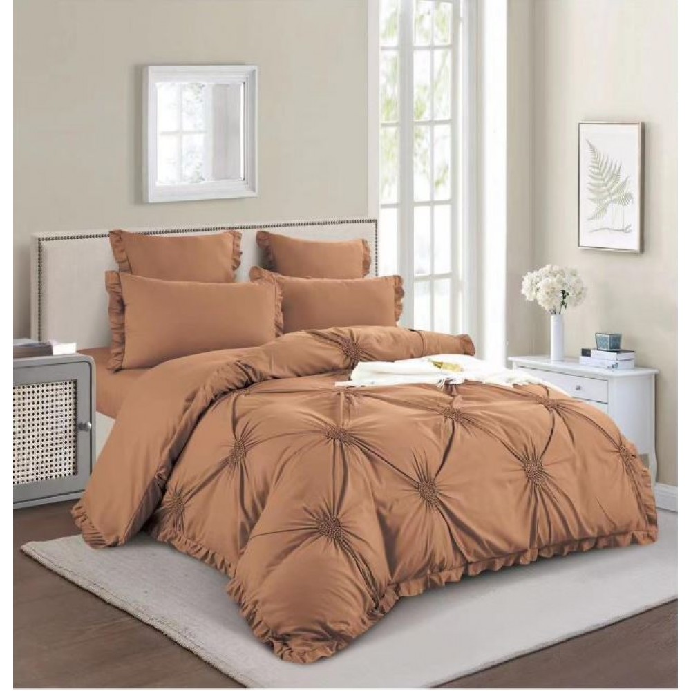 Lenjerie de pat dublu, Bumbac Finet, Cearceaf cu Elastic, 6 Piese, Inimioare Brodate,180x200cm, T1-01