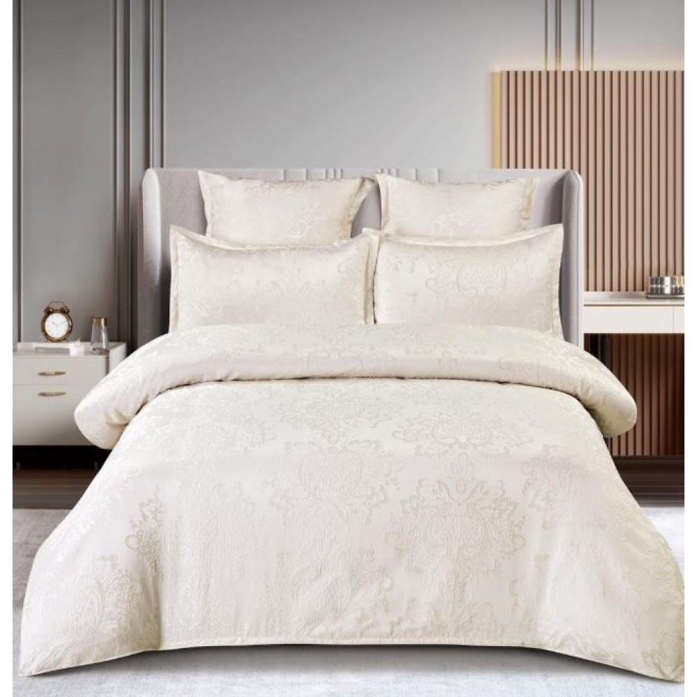 Lenjerie de pat dublu cu elastic, Jaquard Brodat Lux, 6 Piese, Cearceaf de pat 180 x 200 x 25 cm, T3-15