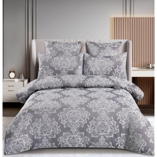 Lenjerie de pat dublu cu elastic, Jaquard Brodat Lux, 6 Piese, Cearceaf de pat 180 x 200 x 25 cm, T3-14