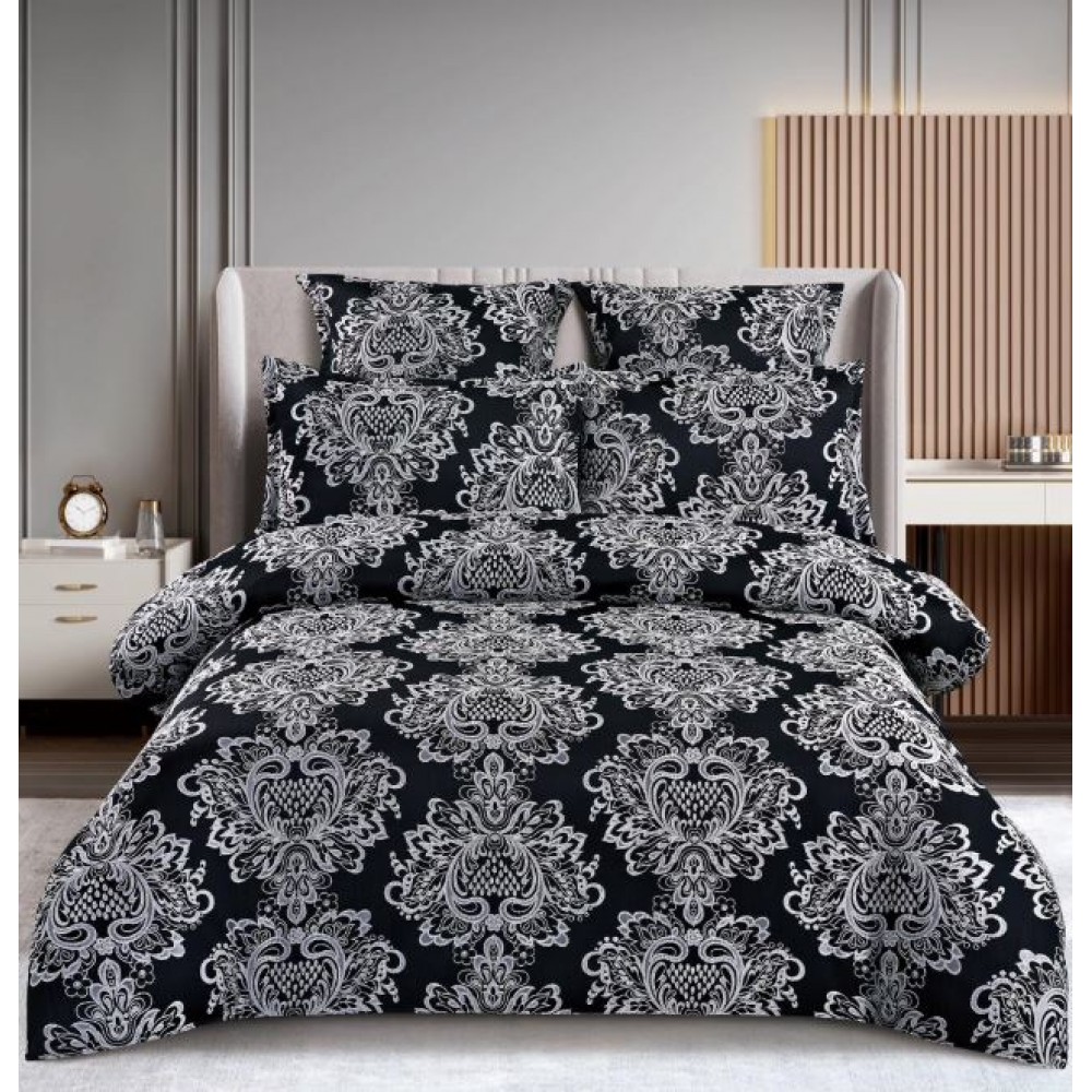 Lenjerie de pat dublu cu elastic, Jaquard Brodat Lux, 6 Piese, Cearceaf de pat 180 x 200 x 25 cm, T3-13