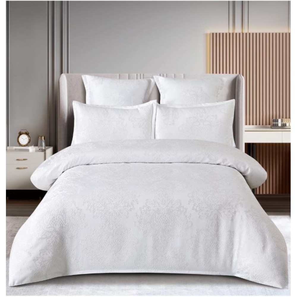 Lenjerie de pat dublu cu elastic, Jaquard Brodat Lux, 6 Piese, Cearceaf de pat 180 x 200 x 25 cm, T3-12