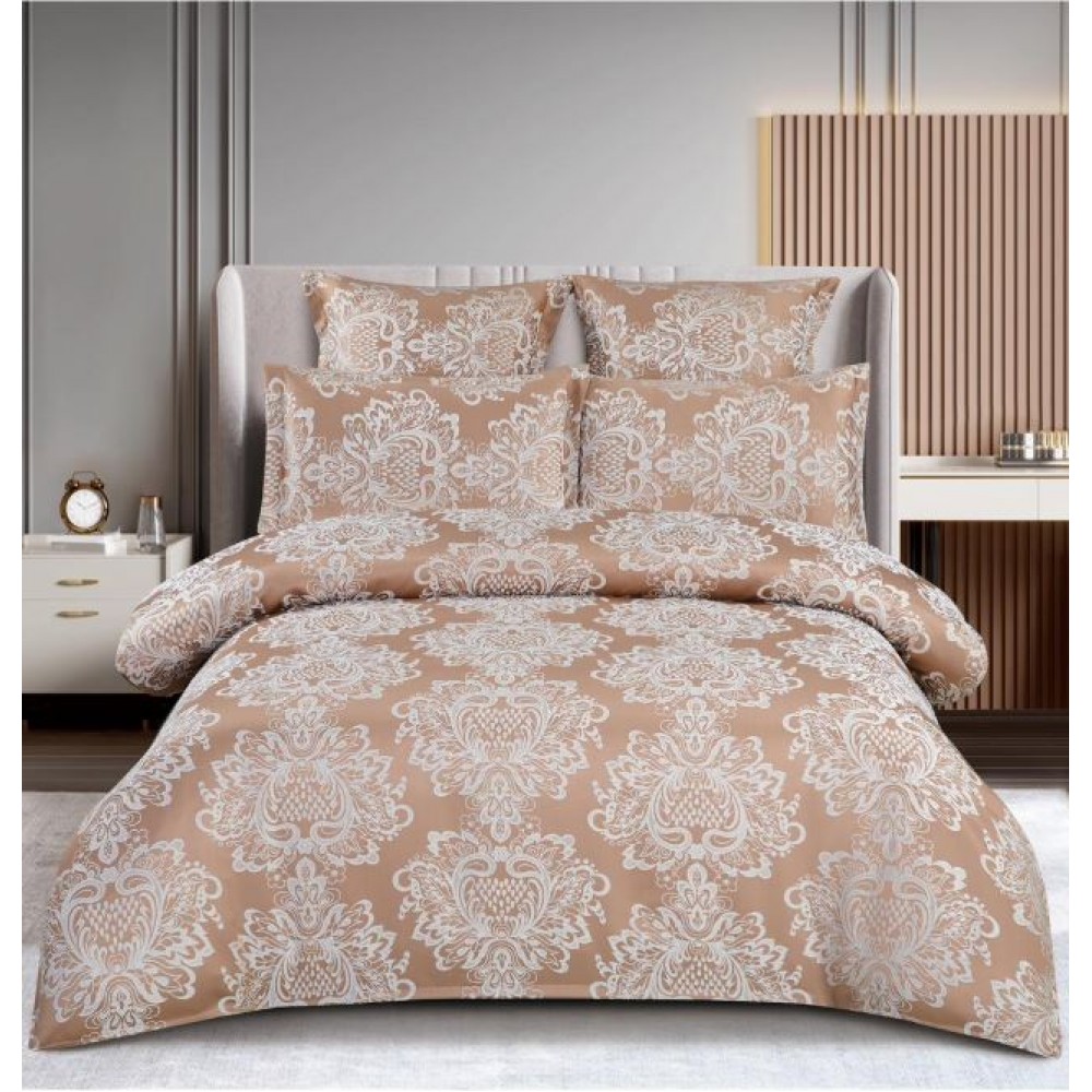 Lenjerie de pat dublu cu elastic, Jaquard Brodat Lux, 6 Piese, Cearceaf de pat 180 x 200 x 25 cm, T3-11