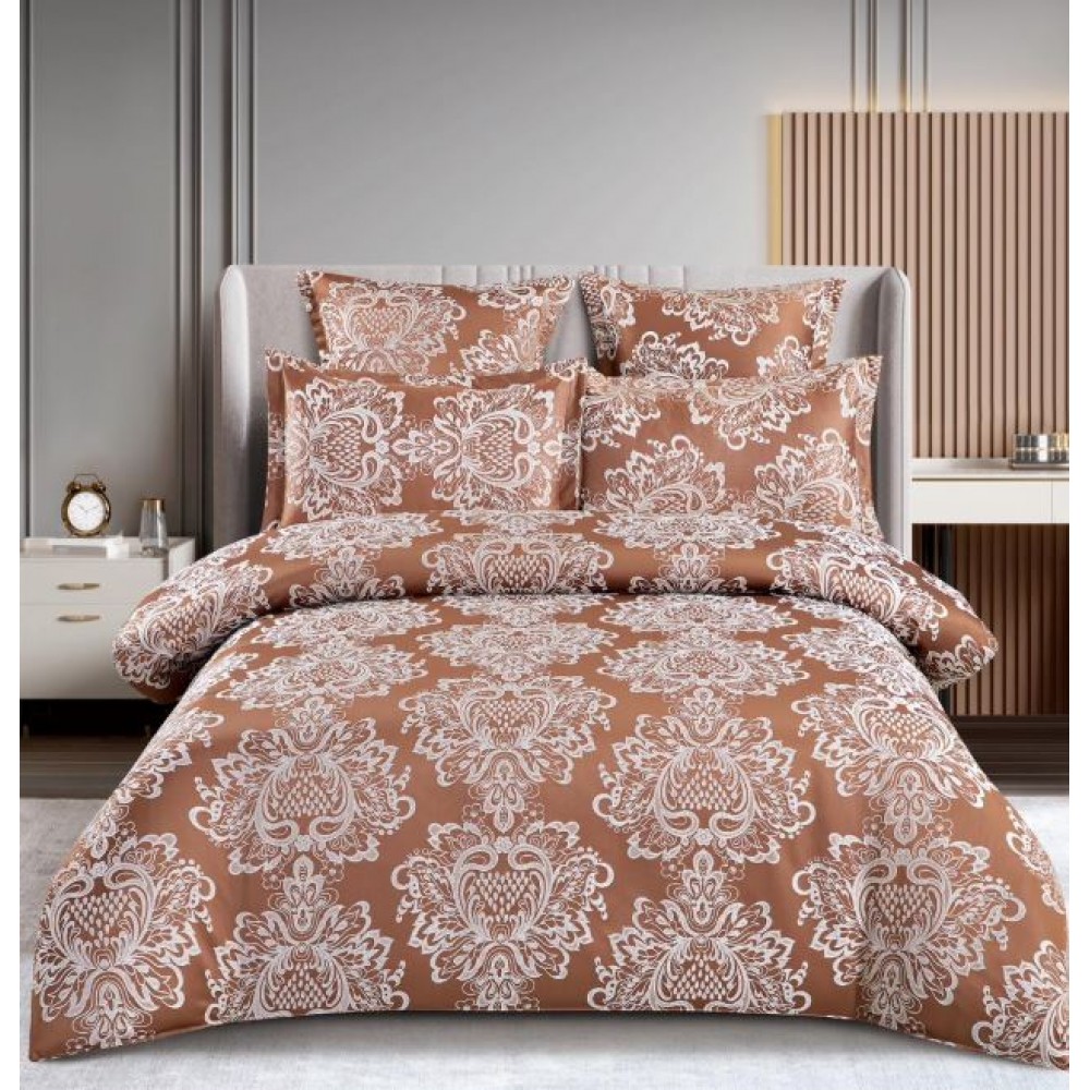 Lenjerie de pat dublu cu elastic, Jaquard Brodat Lux, 6 Piese, Cearceaf de pat 180 x 200 x 25 cm, T3-10