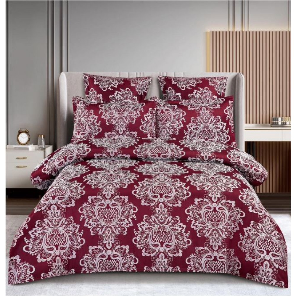 Lenjerie de pat dublu cu elastic, Jaquard Brodat Lux, 6 Piese, Cearceaf de pat 180 x 200 x 25 cm, T3-08