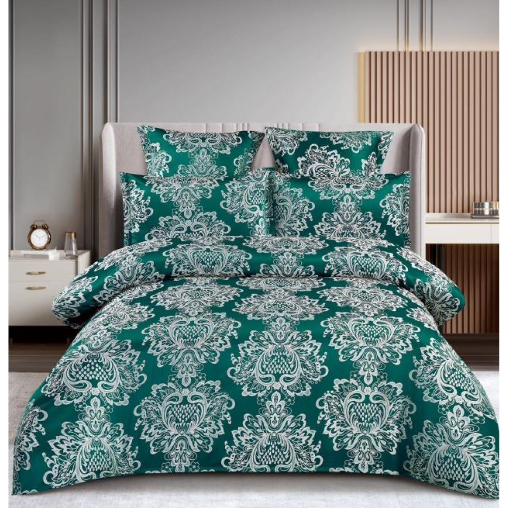 Lenjerie de pat dublu cu elastic, Jaquard Brodat Lux, 6 Piese, Cearceaf de pat 180 x 200 x 25 cm, T3-07