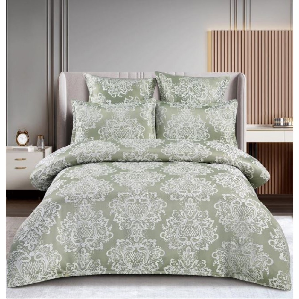 Lenjerie de pat dublu cu elastic, Jaquard Brodat Lux, 6 Piese, Cearceaf de pat 180 x 200 x 25 cm, T3-06