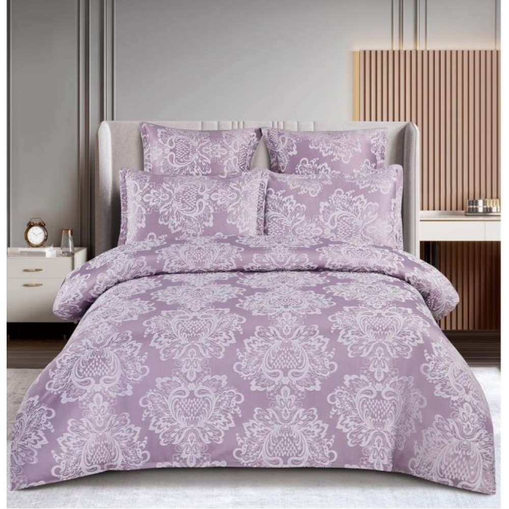 Lenjerie de pat dublu cu elastic, Jaquard Brodat Lux, 6 Piese, Cearceaf de pat 180 x 200 x 25 cm, T3-04
