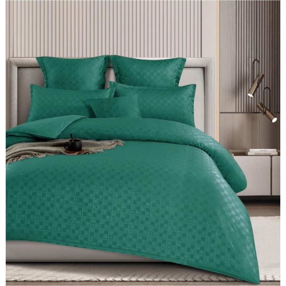 Lenjerie de pat dublu cu ELASTIC, Model Carouri,Bumbac  Finet, 6 piese, 2 persoane, Uni, 180x200cm, T4-14