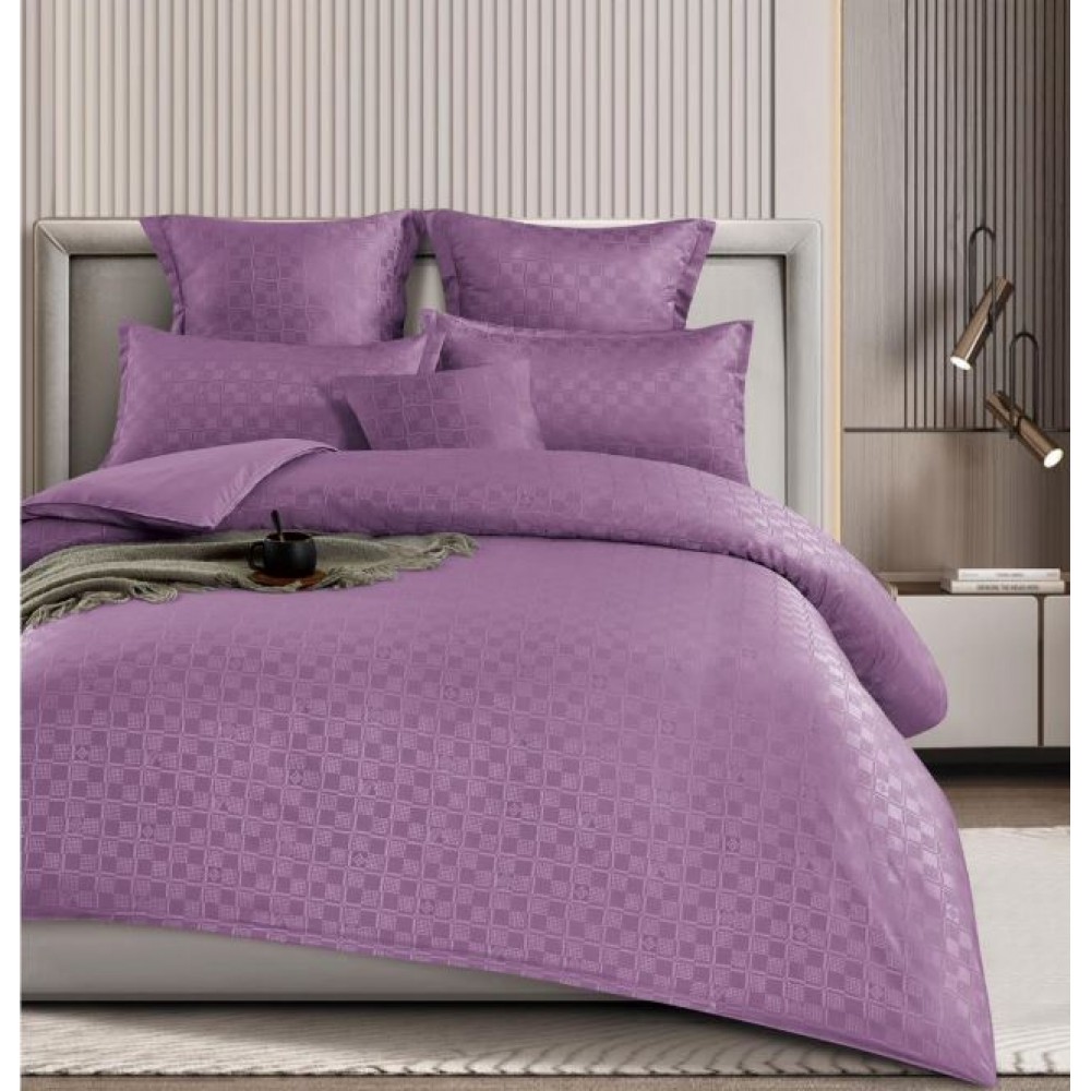 Lenjerie de pat dublu cu ELASTIC, Model Carouri,Bumbac  Finet, 6 piese, 2 persoane, Uni, 180x200cm, T4-12