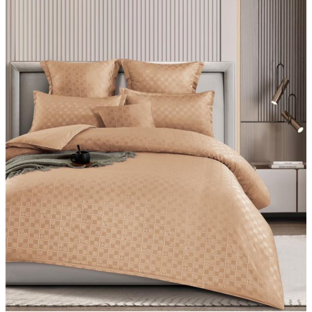 Lenjerie de pat dublu cu ELASTIC, Model Carouri,Bumbac Finet, 6 piese, 2 persoane, Uni, 180x200cm, T4-10