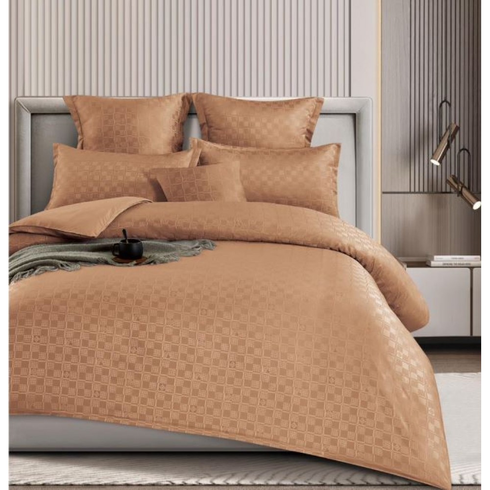 Lenjerie de pat dublu cu ELASTIC, Model Carouri,Bumbac  Finet, 6 piese, 2 persoane, Uni, 180x200cm, T4-09