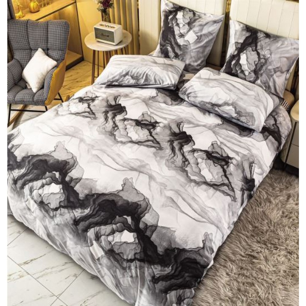 Set Lenjerie Eleganta 4 Piese Din Bumbac Satinat Cu Elastic ,1 Persoana, Cearceaf de pat 140x200 cm, YE-08