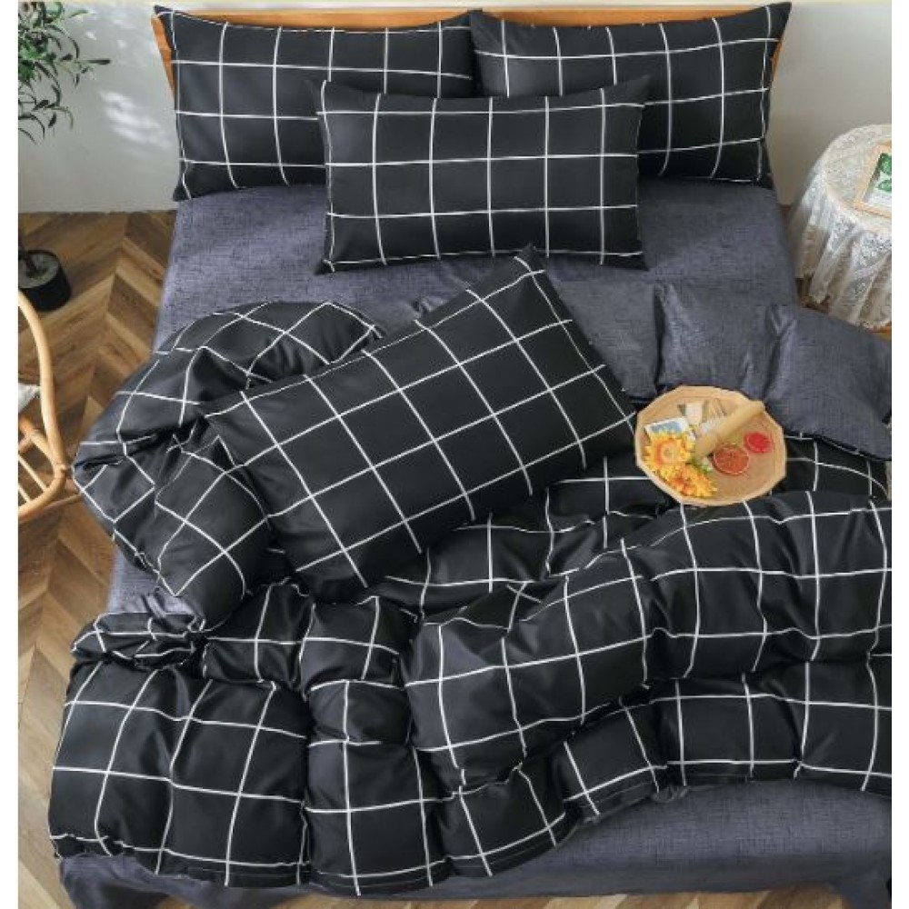 Set Lenjerie Eleganta 4 Piese Din Bumbac Satinat Cu Elastic ,1 Persoana, Cearceaf de pat 140x200 cm, YE-03